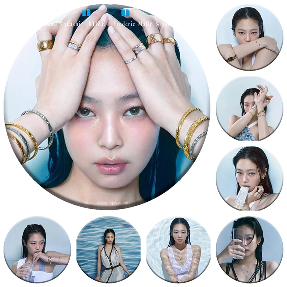 KPOP JENNIE Badge Round Brooch Magazine Photos Mirror Keychain JENNIE Keyring Accessories Bag Pendant Fans Collection Gift