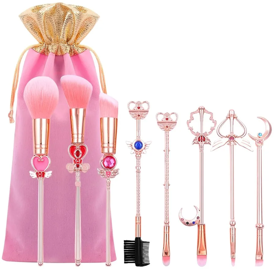 

Makeup Brushed Set 8PCs Sailor Moon Magical Girl Golden Cosmetic Brush Tool Pink Eyeshadow Brushes Eyeliner Eyebrow Essential C