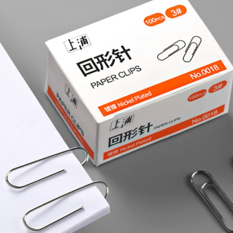 100Pcs Per Box Paper Clips Office Supplies Nickel-plated Paper Clips Rust-proof Thickened Paper Clips