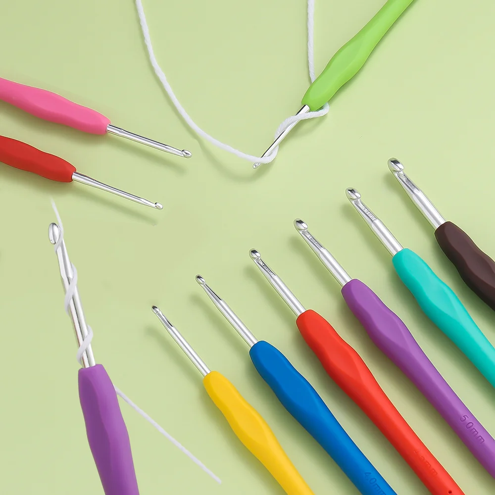 1 unids/lote de ganchos de ganchillo con mango de goma, ganchos de ganchillo, mango de goma colorido, mango ergonómico tejido, fabricación de joyería DIY, ganchillo