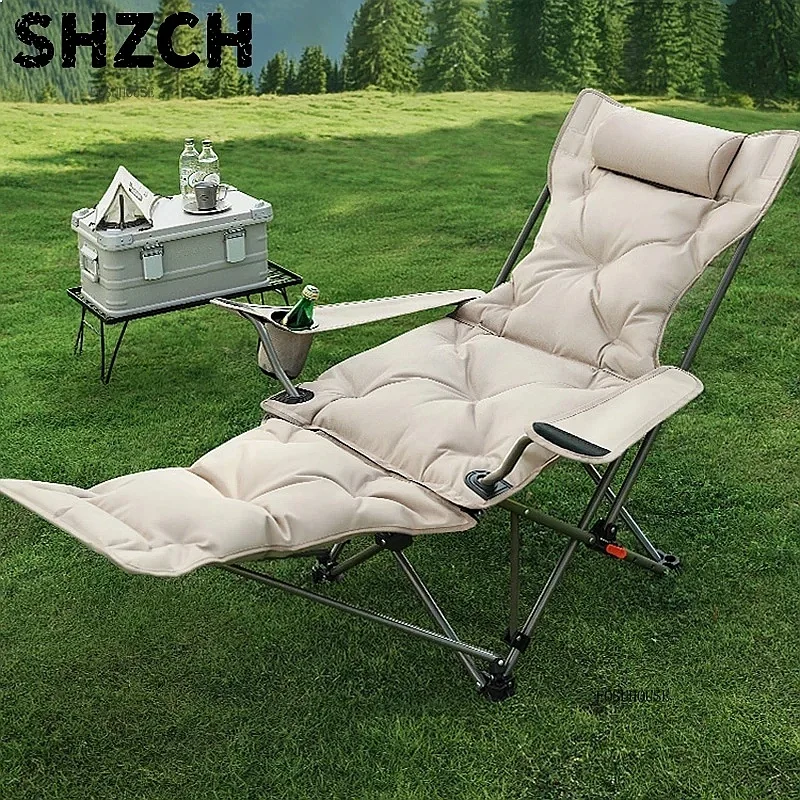 Multifunctional Folding Chaise Lounge with Pillow for Camping Office Outdoor