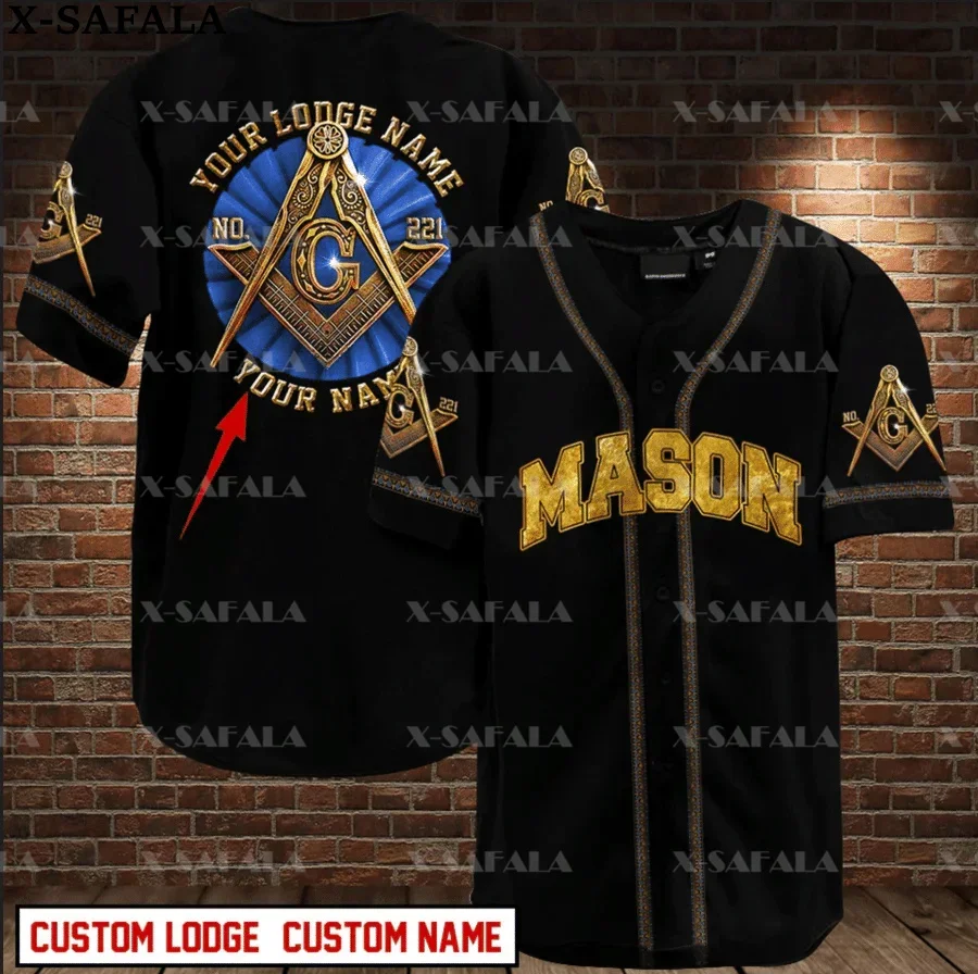 Custom Name Love FREEMASON Masonic Mason 3D Printed Baseball Jersey Summer Shirt Men\'s Tops Tee Oversized Streetwear-1