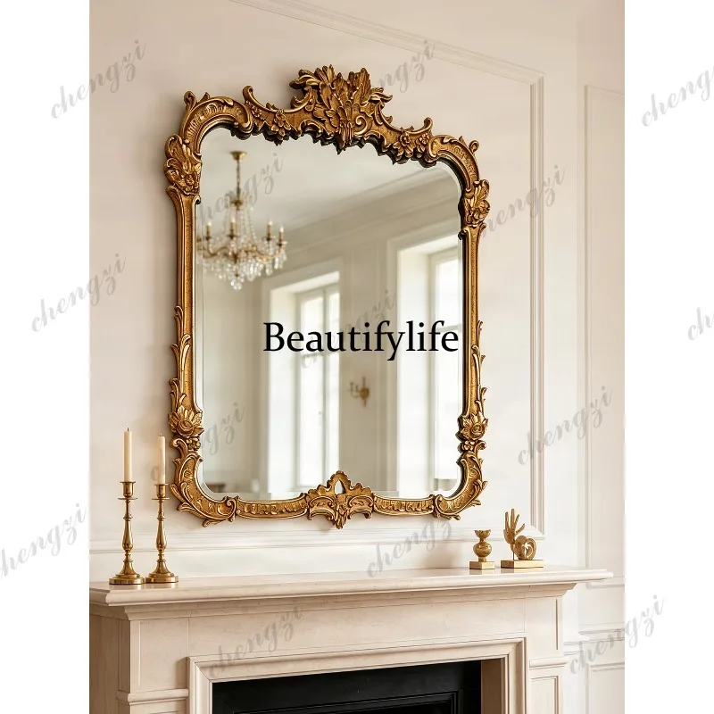 D183  retro style luxury wall hanging decorative mirror American living room fireplace mirror European bathroom bathroom mirror