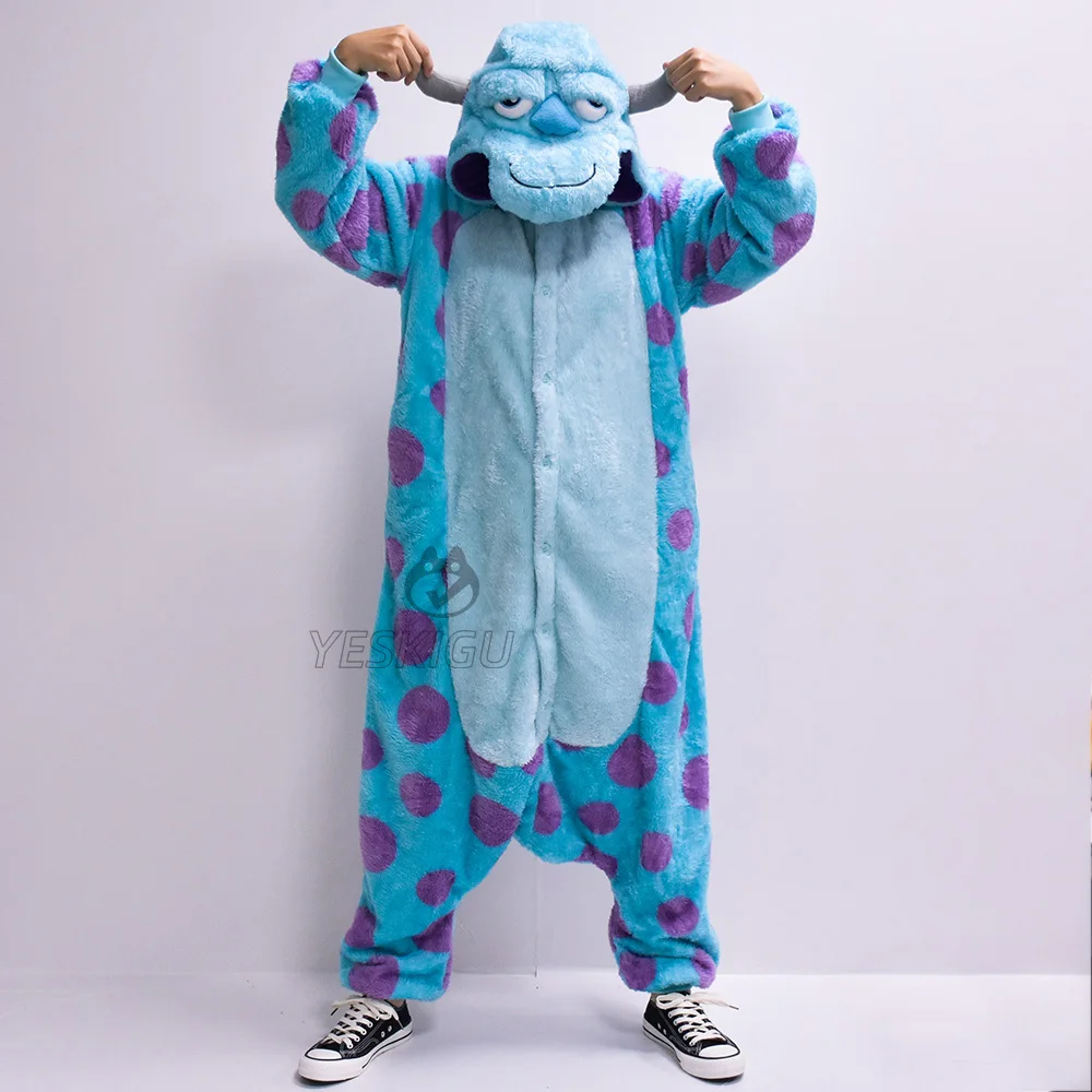 Fluffy Sully Kigurumis Blue Monster Onesie Pajamas Anime Costumes Halloween Festival Outfit Winter Cartoon  Jumpsuit  Men Women