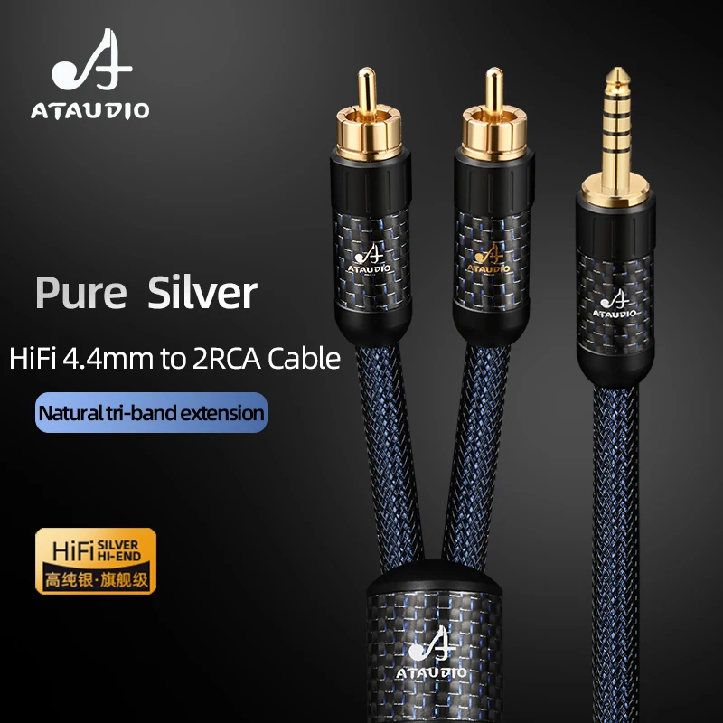 

ATAUDIO HiFi 4.4 to 2RCA Cable Y Splitter Balanced 4.4mm to RCA Male Audio Cable Pure Silver for CD Player Interconnect Cable