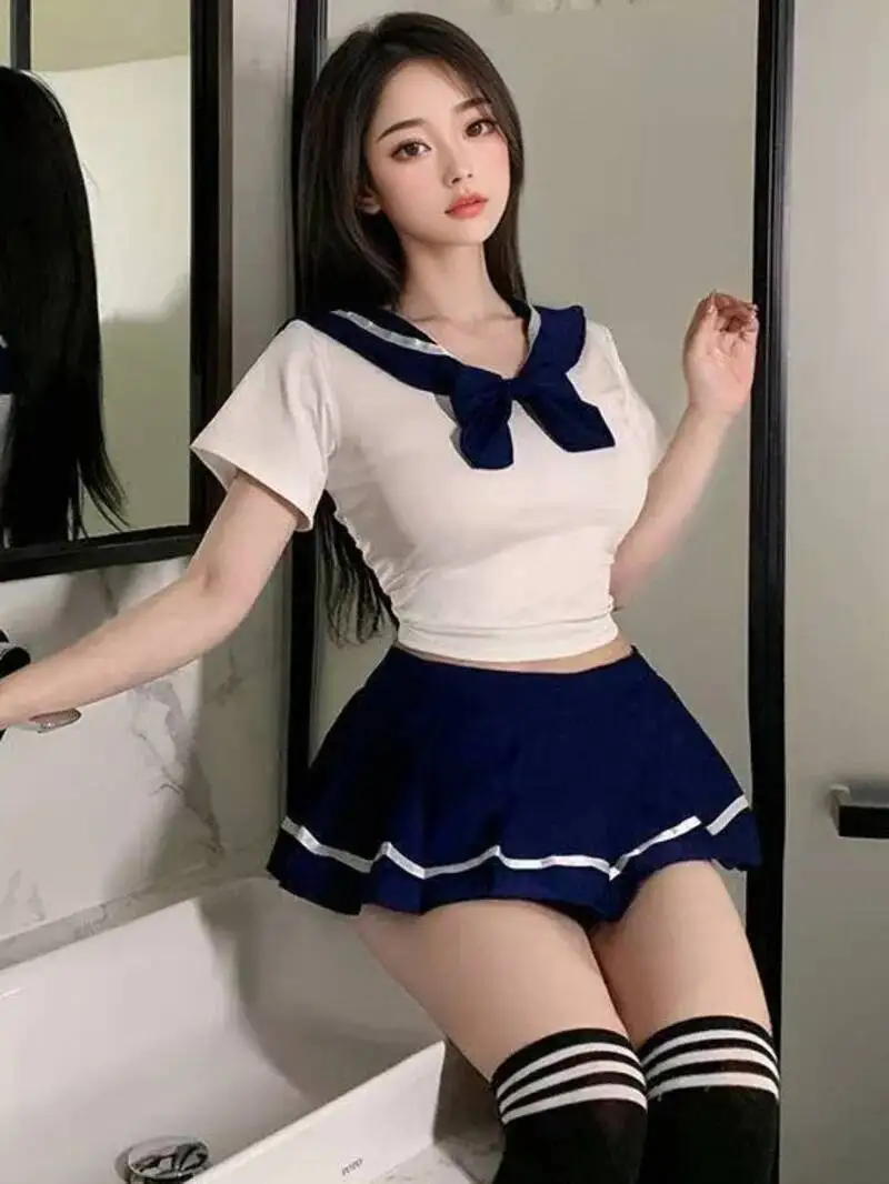 

Sexy Pure Desire Skirt Sets Sexy School Girl Outfit Short Skirt Sailor Suit College Style Short Sleeved Skirt Setscharming AIUT