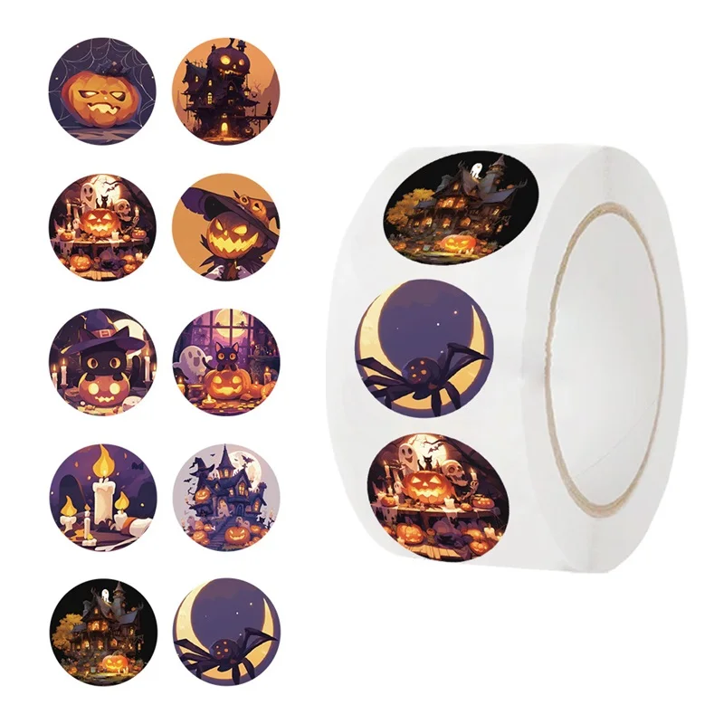 

500PCS Cute Halloween Paper Labels Sticky Sticker Sealing DIY Kids Decoration Scrapbooking Stationery Hand Accounting Supplies