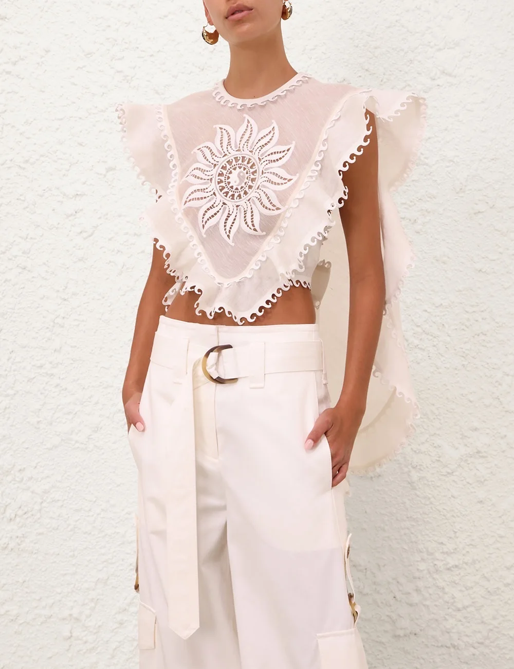 

Linen Silk 2025 New High Quality Beach Style White Sleeveless Embroidery Blouse Tops for Holiday