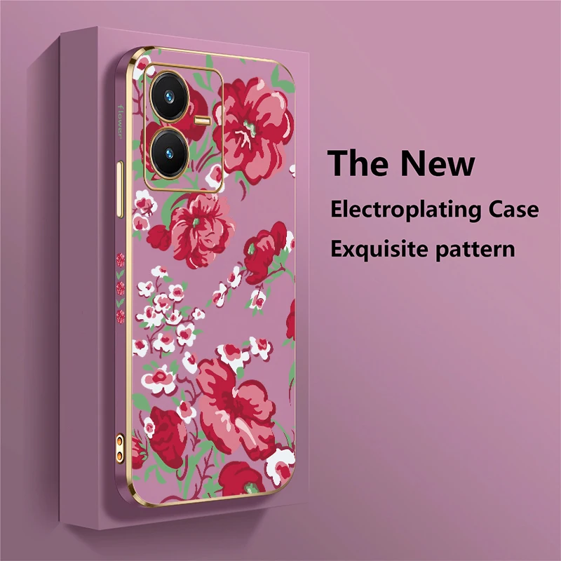 تصفيح حافظة هاتف من البولي يوريثان ل Vivo Y20 2021 Y18 Y17S Y16 Y21 Y21E Y21S Y21A Y20i Y20A Y20G زهرة نمط للصدمات الغطاء الخلفي