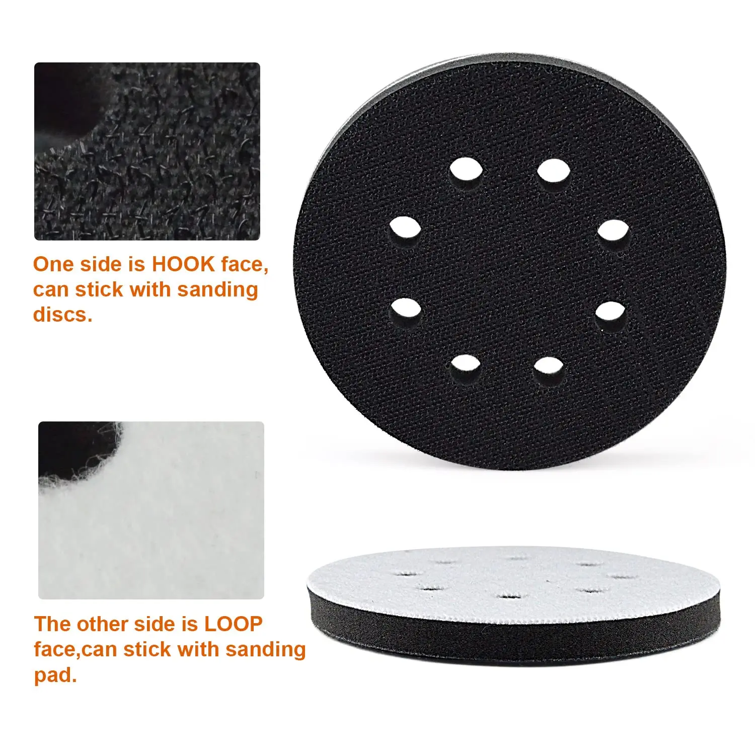 122pcs 5 Inch Sanding Discs Hook & Loop 8 Holes Wet Dry Orbital Sandpaper with Interface Pads Silicon Carbide Round Flocking