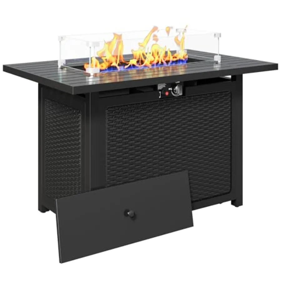 

43 Outdoor Propane Fire Table Set with HeavyDuty Glass Stones Glass Wind Guard Lid and WaterResistant Cover 50 000 BTU Metal Fi