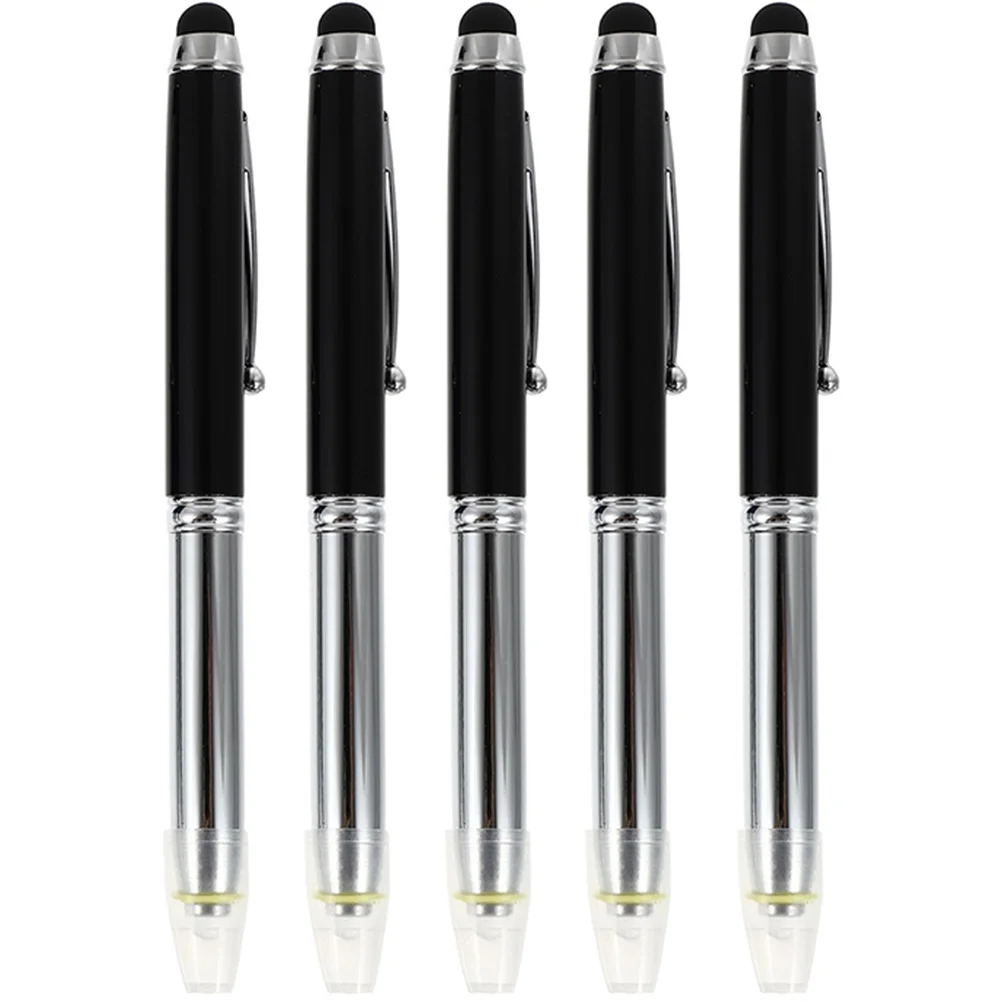 

5 Pcs Led Ballpoint Pen Computer Stylus Pens for Touch Screen Capacitive Light up Button Fine Screens Black