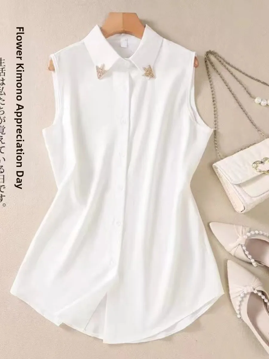 حجم كبير ملابس داخلية نسائية بيضاء فضفاضة Svel irt Ele زر علوي لون نقي بوليستر للتنقل Sle خريف جديد...