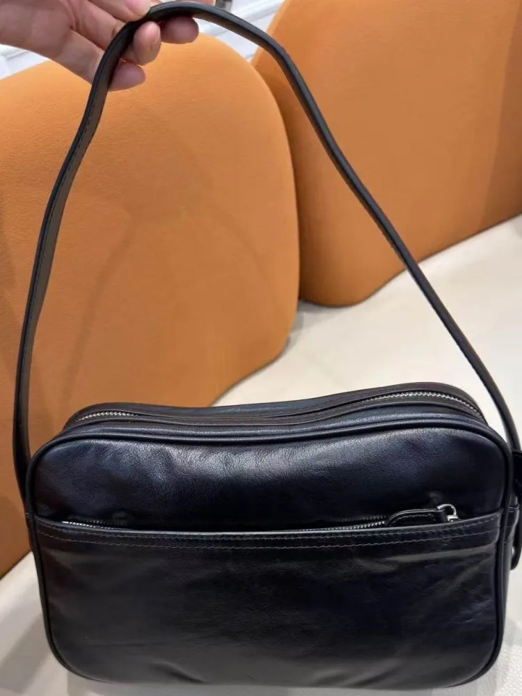 Concise Female Genuine Leather Crossbody Bags Fashion Ladies Zipper Handbag Solid Color Cowhide Pockets Single Shoulder Bag