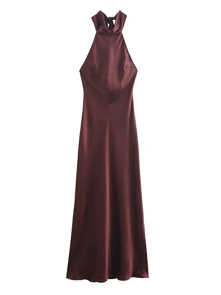 Foridol Halter Satijnen Jurk Vrouwen Sexy Backless Bordeaux Jurk Elegante Maxi Lange Feestjurk Herfst Winter Kerst Vestidos