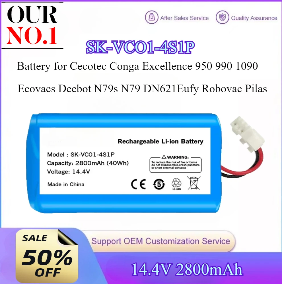 

LISM 14.4V 2800mAh Lithium Battery for Cecotec Conga Excellence 950 990 1090 Ecovacs Deebot N79S N79 DN621 Eufy Robovac Pilas
