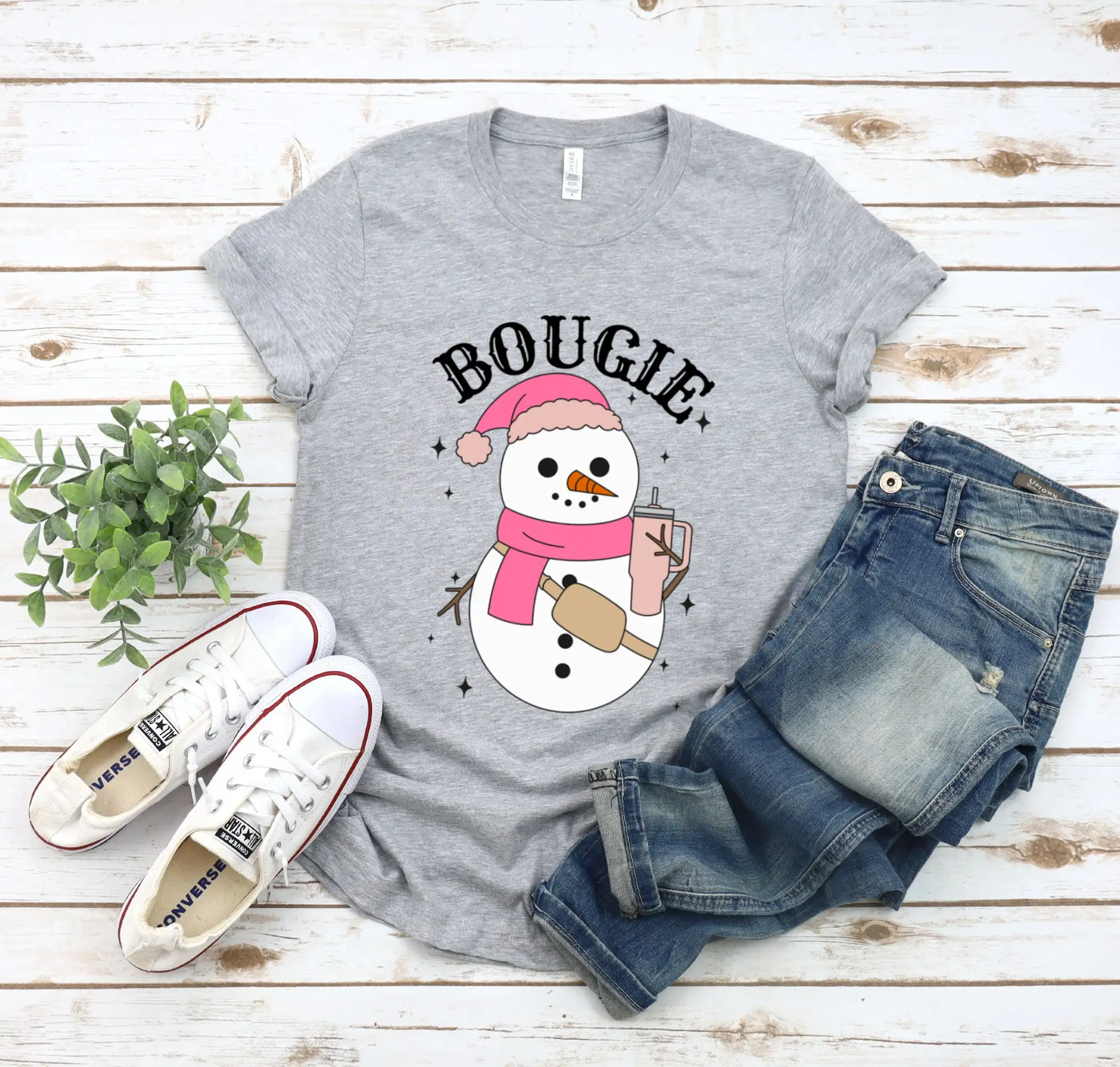 Bougie Snowman T Shirt Christmas Winter Holiday Xmas Cute with Belt Bag and Tumbler