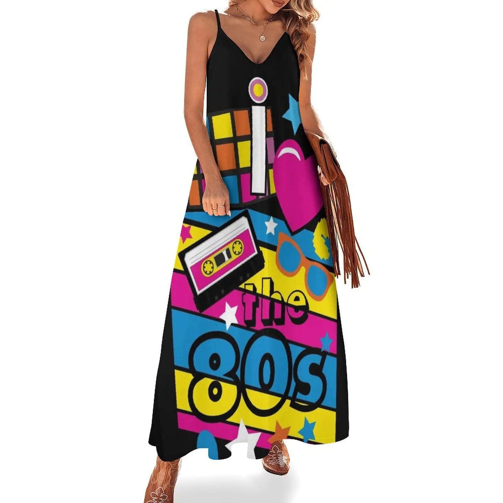 

I love the 80s! Cool Neon Pop Culture Shirt & Gifts Sleeveless Long Dress sexy dress for women elegant dresses for women Dress
