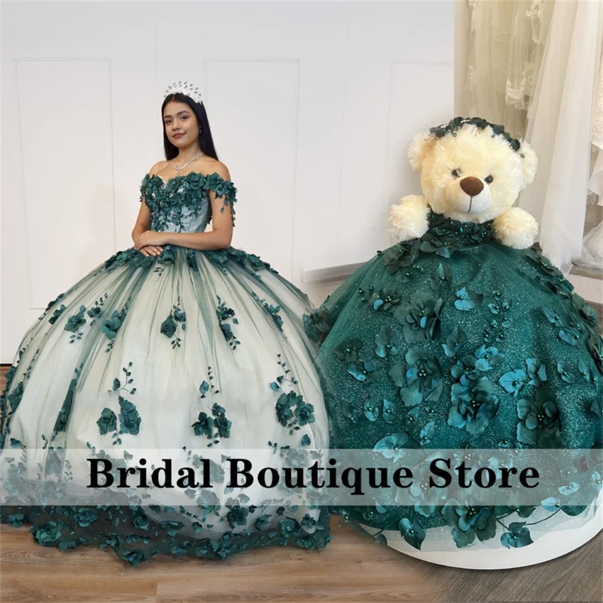 Enlace especial para Quinceañera personalizado, oso de peluche verde, 3D Flores, apliques, cuentas de cristales