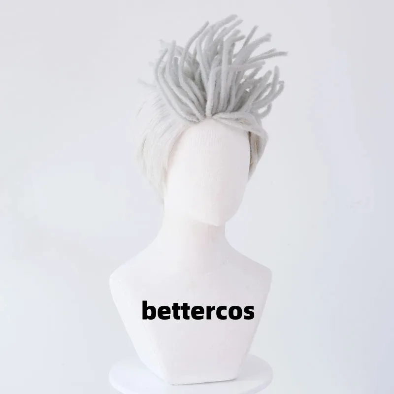 zz04zz12New Ekko Arcane 2 Cosplay Short Silver Hair Dreadlock Game Anime Wigs + Wig Cap