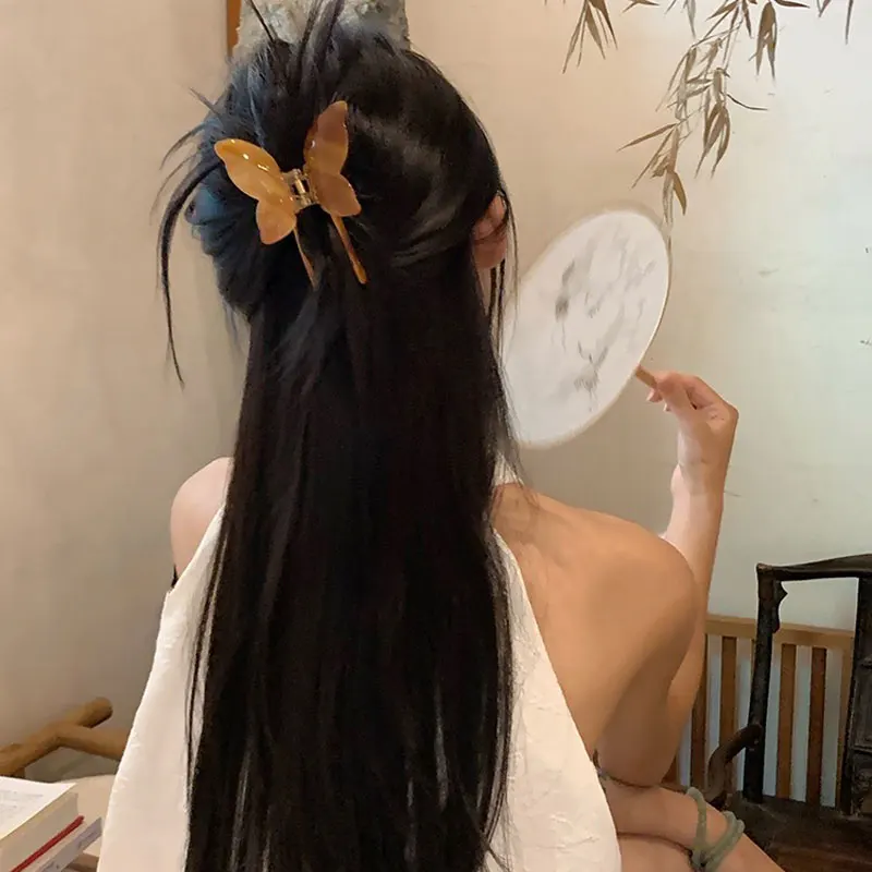 Chinese Style Lucky Auspicious Butterfly Acetate Hair Claw Clips Elegant Shark Hair Clips For Women Half Up Bun Daily Party Wear