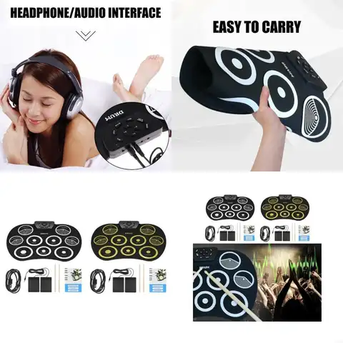   Electronic Foldable Rolls Up Drum Set Practice Pads with Foot Pedals and Sticks Digital Electric Drum Kits for Beginners