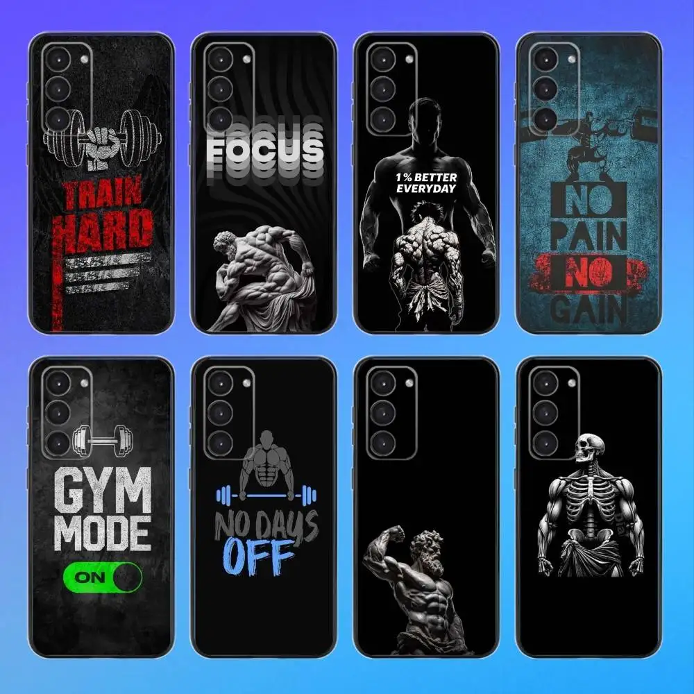 Etui na telefon Bodybuilding Gym Fitness do Samsung Galaxy A73, A72, A71, A70, A53, A52, A51, inne, miękkie, czarne etui