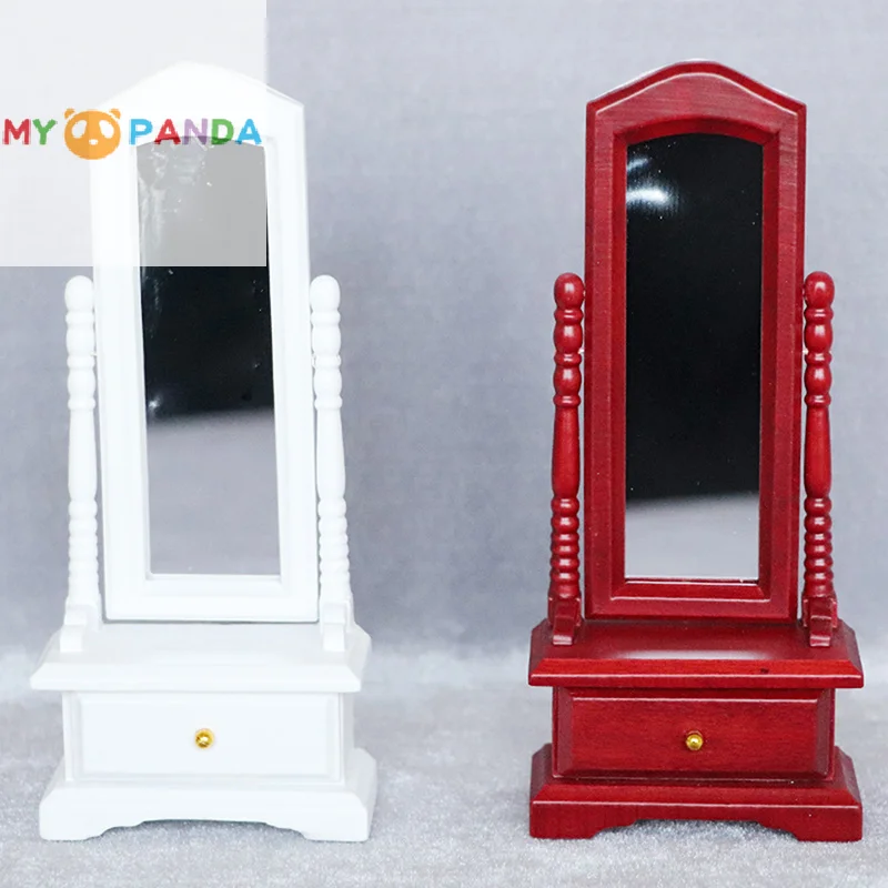 1:12 Dollhouse Miniature Dressing Table Fitting Mirror Wooden Furniture Model DIY Doll House Bedroom Scene Decor Toy Accessories