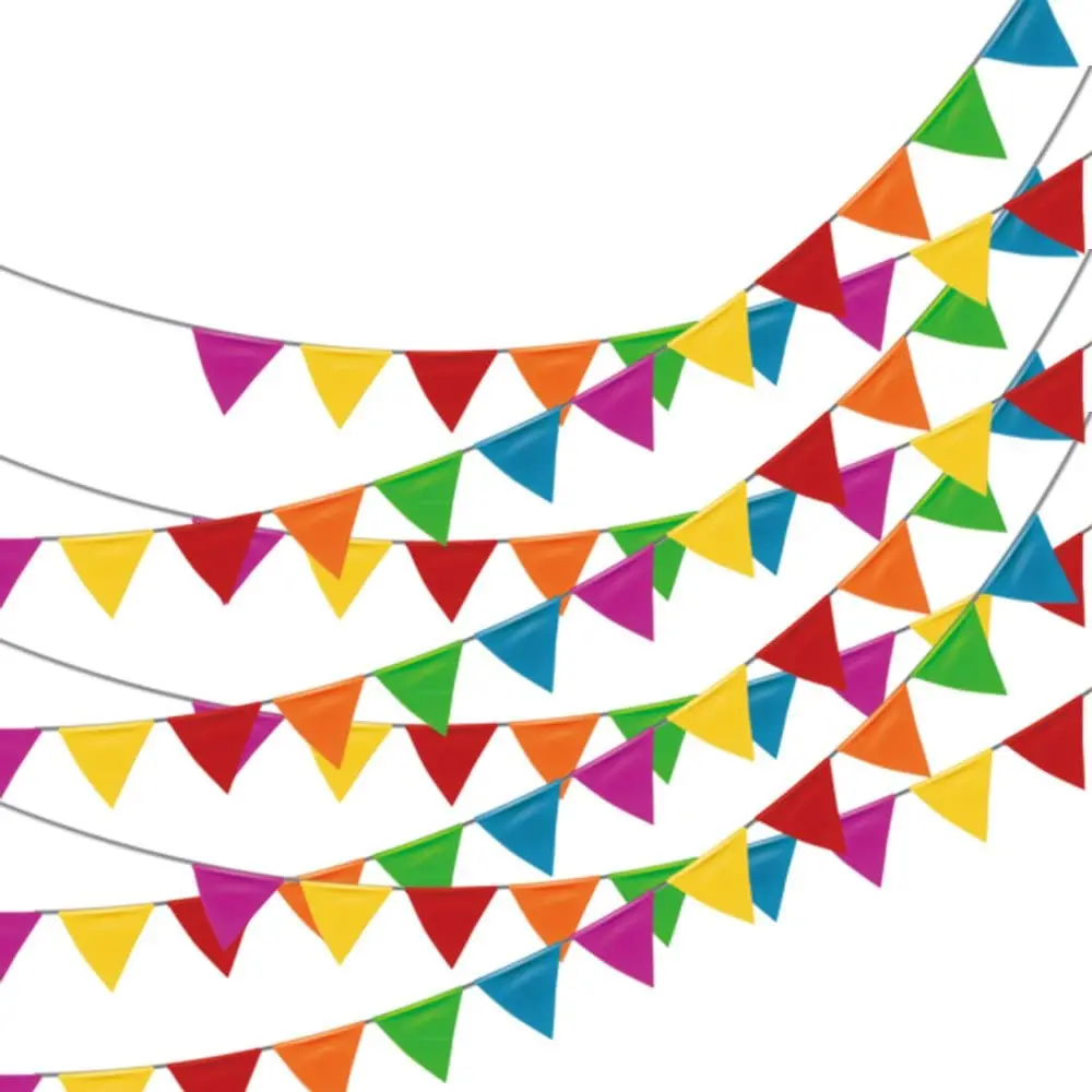 100M Multicolored Bunting Banner Triangle Flags Nylon Fabric Pennant Festival Outdoor Party Decor