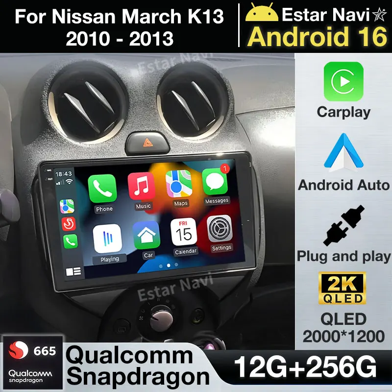 Android 16 Carplay Auto WIFI+4G For Nissan March K13 2010-2013 Car Radio Multimedia Video Player Stereo GPS 2 DIN Head Unit DSP