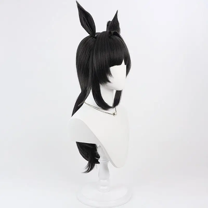Logotype Cosplay Wig Uma Musume Pretty Derby black Long Heat Resistant Synthetic Hair Halloween Party Role Play + Free Wig Cap view 2