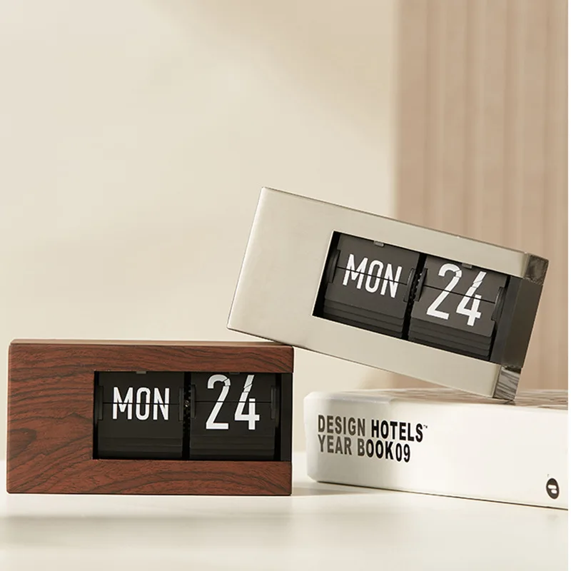 Tiktok Retro Desk Clock USB Charging Bedroom Bedside Decoration Calendar Automatic Page-Turning Digital Clock Simple