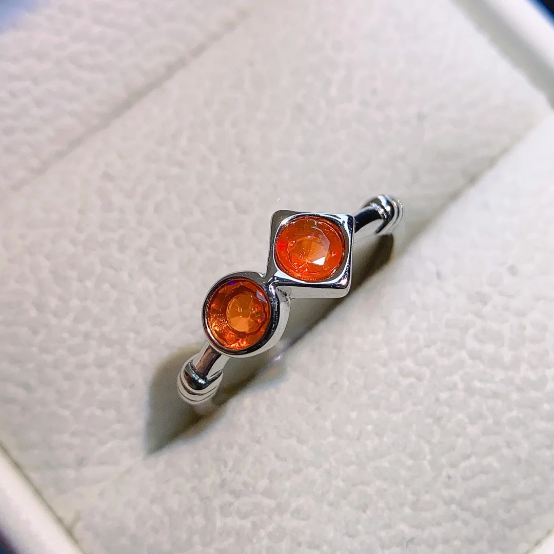 Hot Selling 925 Sterling Silver Jewelry Natural Orange Opal Ring Silver Opal Women's Engagement Promise Rings