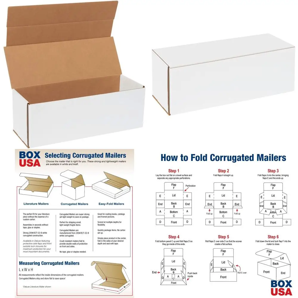 Large White Shipping Cartons, 17x6x6 Inches, Tuck Top One-Piece, Corrugated Cardboard Mailers, Bulk Mailing Boxes for Shipping