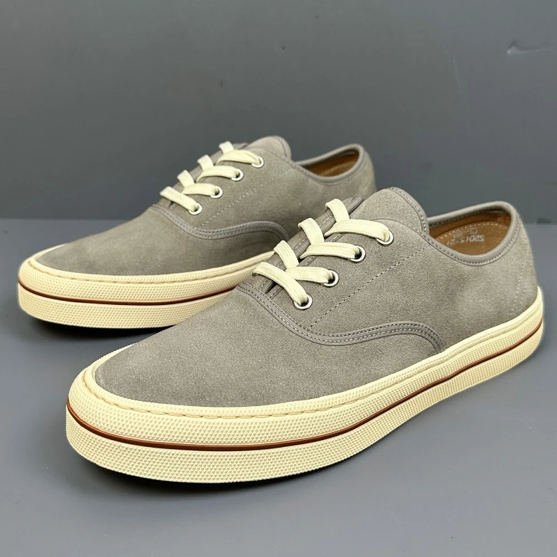 

High End Summer Cow Suede Men's Shoes Genuine Leather Casual British Style Breathable Low Top Board Shoes Male Sport Flats