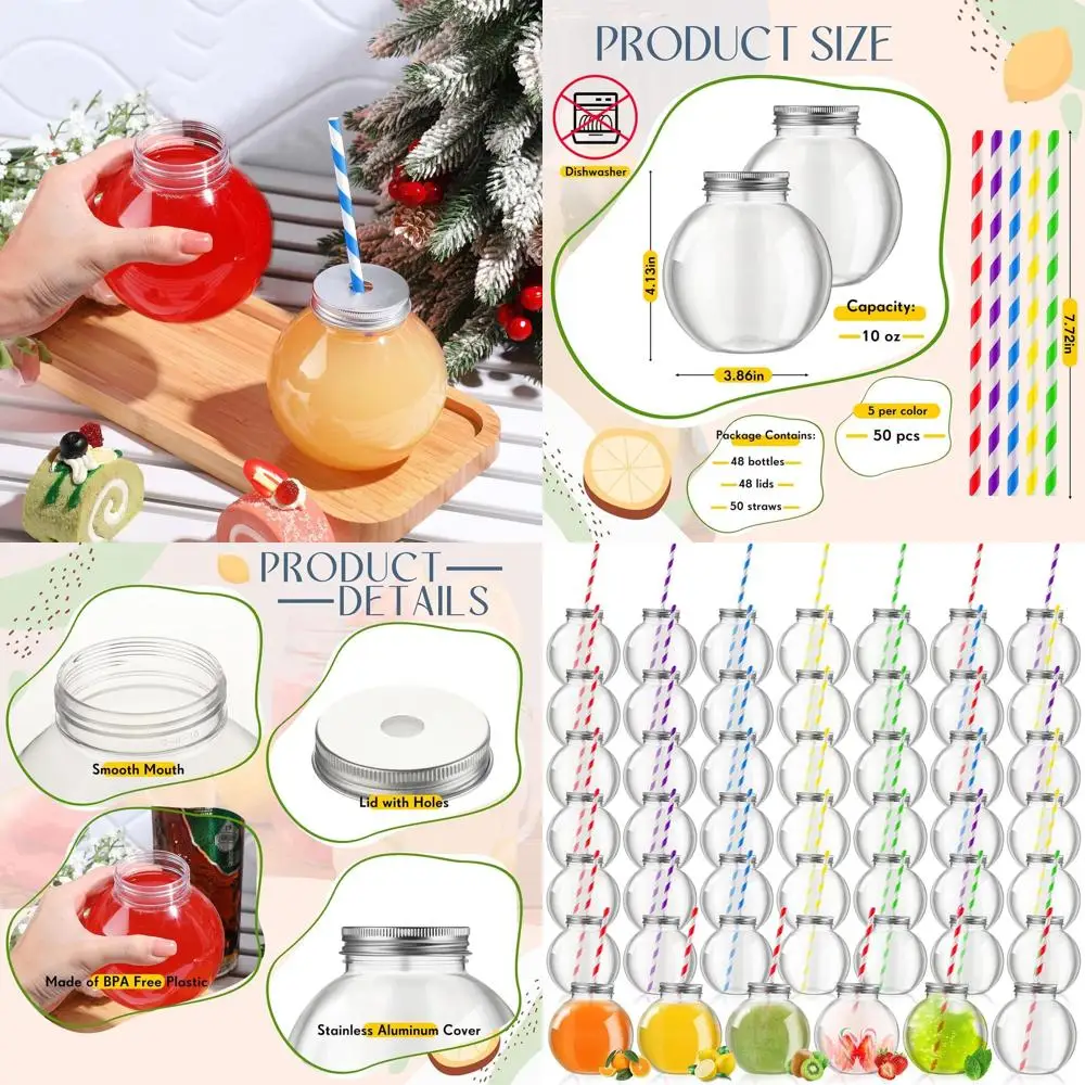 

10 oz Clear Mini Plastic Fish Bowl Cups with Lids, Straws & Multicolor for Parties & Decorations