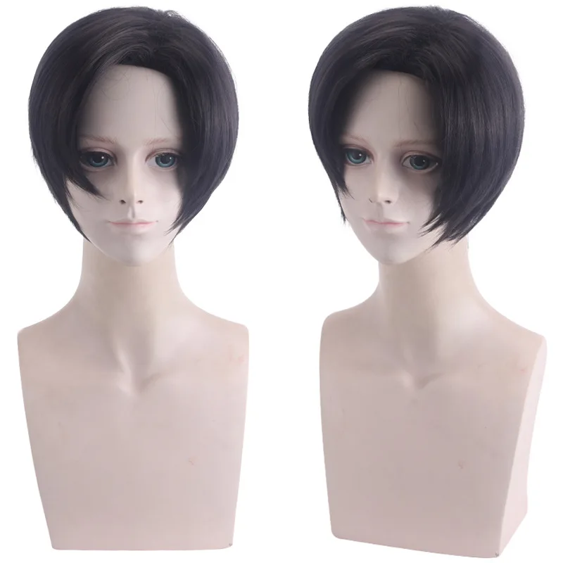 الاصطناعية شعر مستعار أسود قصير الجزء الأوسط أرملة الذروة شعر مستعار تأثيري لحزب الهالوين أنيمي زي ألياف مقاومة للحرارة الشعر #4