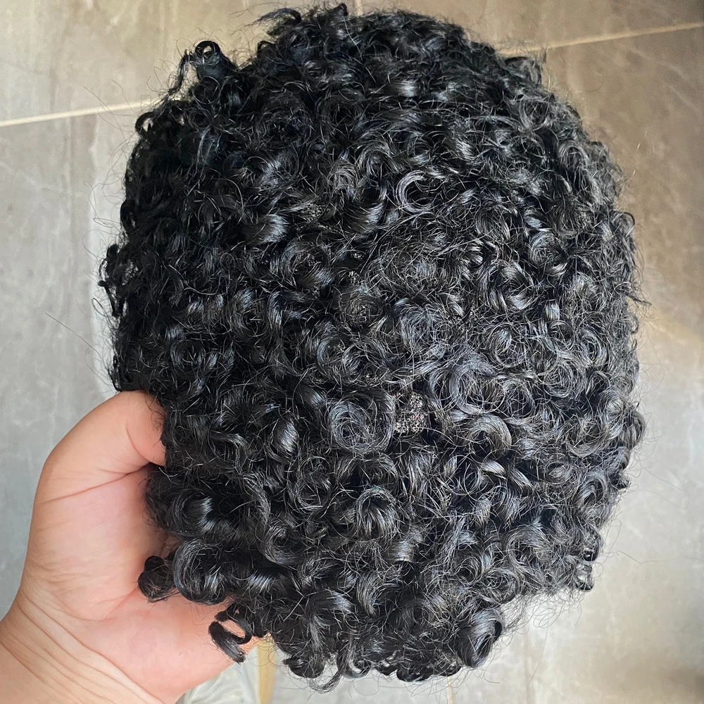 خط شعر طبيعي غير قابل للاكتشاف للرجال 18 مللي متر مجعد 100% شعر بشري شعر مستعار شعري صناعي متين ناعم أحادي القاعدة لاستبدال الشعر #4