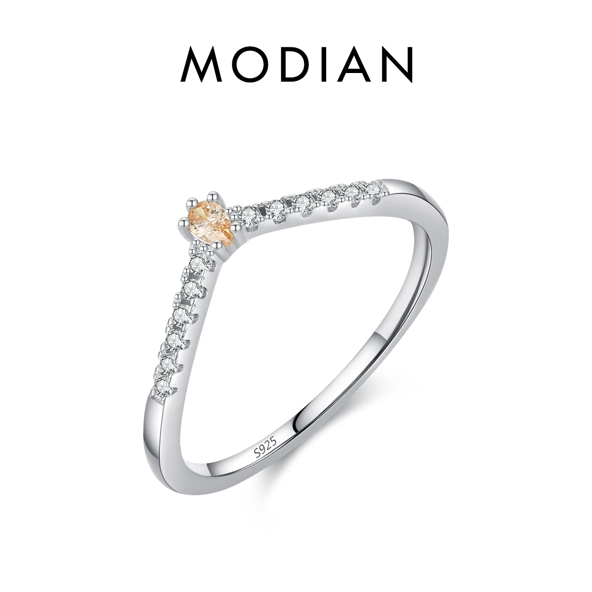 Modian 925 Sterling Silber Einfache Pfeil Form Stapelbar Trendy Ring Regenbogen Farbe Zirkon Elegante Finger Ringe Für Frauen Schmuck