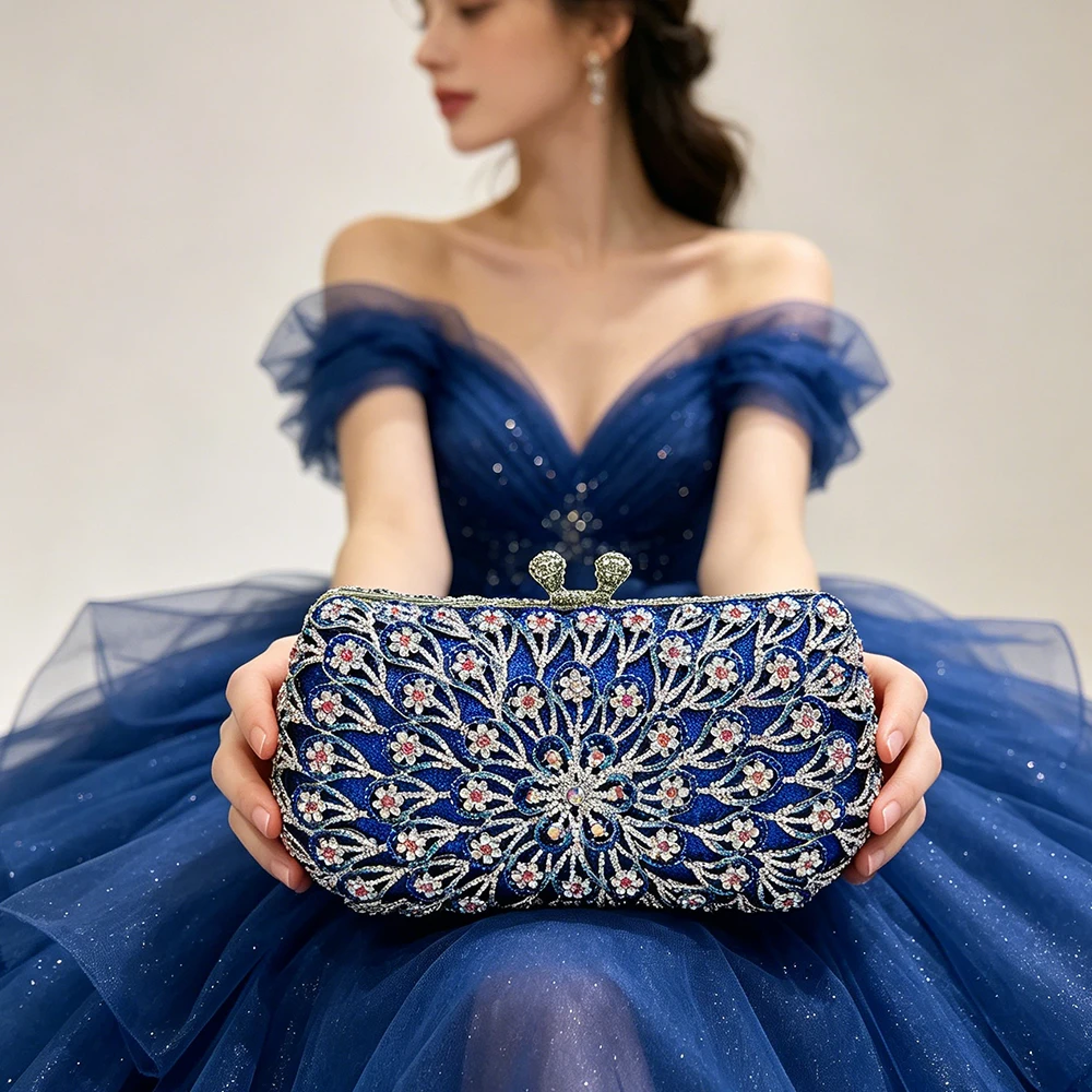 WHTUOHENG Diamond Evening Bag Flower Clutches Luxury Pink/Yellow 9 Colors Crystal Clutch Rhinestone Wedding Party Blue Purses