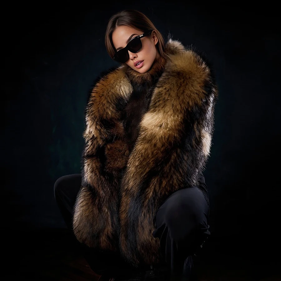 Manteau de fourrure de raton laveur véritable pour femme manteau de fourrure recadrée veste à manches doubles fourrure de raton laveur naturelle vêtements d'extérieur nouveauté veste d'épaule en fourrure