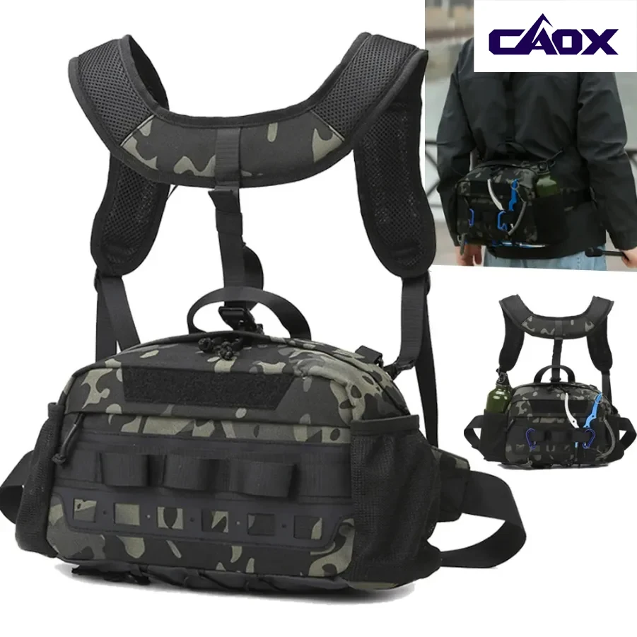 

Men's Hiking Vest Backpack Fishing Tactical Chest Bag Utility Sports Molle Waist Bags Large Outdoor Hunting Fanny Pack Camping