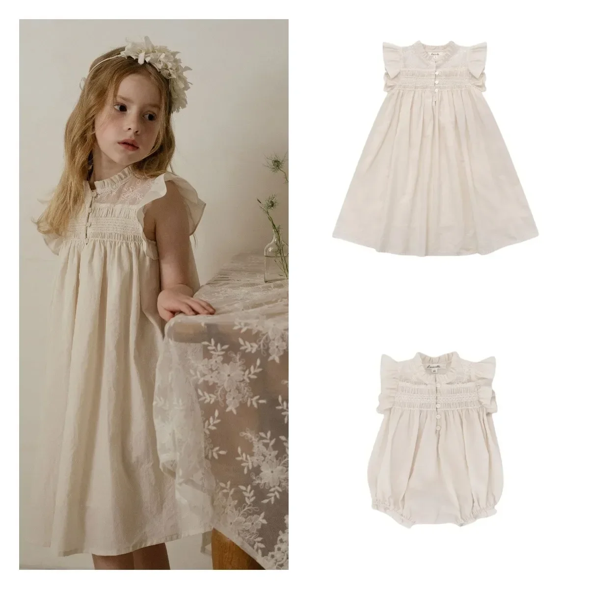 Girl Audrey Dress Ins LOU Palace Style Embroidered Lace Dress Summer Floral Children Dress