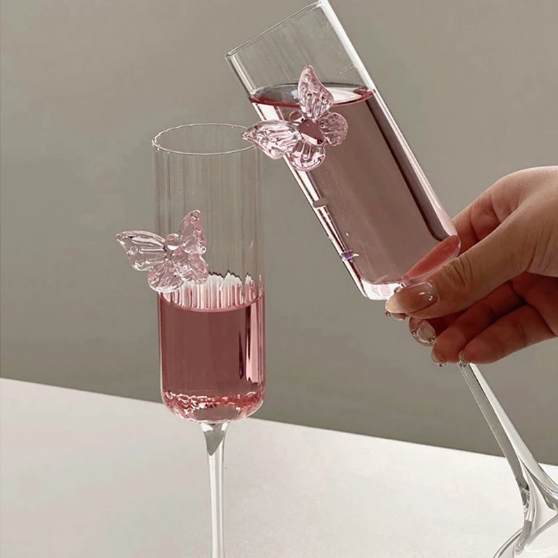 Glass Decanter Pink Butterfly Decor Elegant Goblet Wine Decanter Home Party Women\'s Wine Glass Dining Table Kettle Drinkware