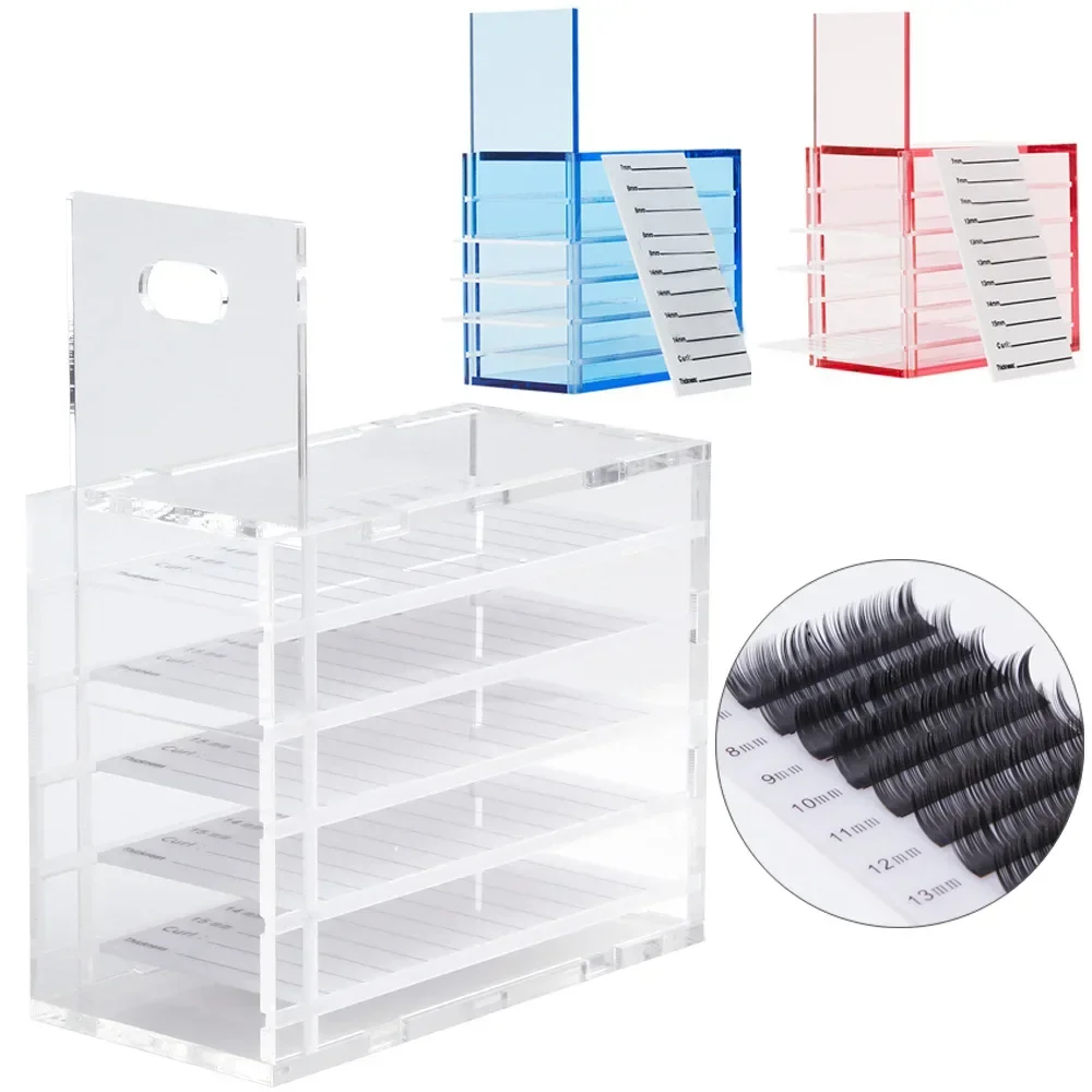 5-Tier Acrylic Eyelash Extension Storage Box – Clear, Dust-Proof Organizer with Measured Labels for Lash Artists & Salons