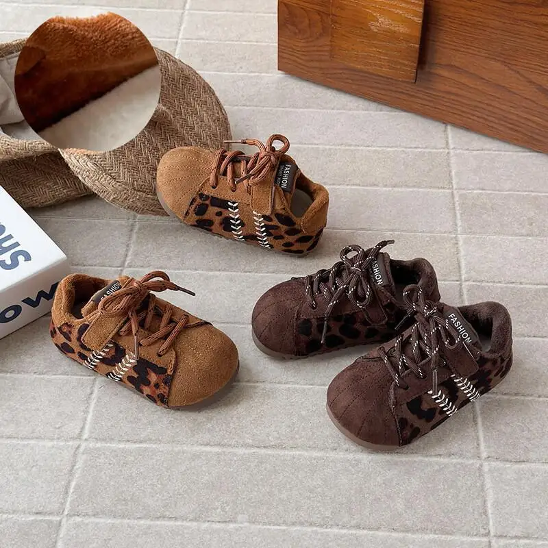 

Kawaii Y2K Casual Shoe Fashion Childrens Shoes Kids Sneakers 2025 Autumn Winter New Korean Style Girls Leopard Print Wheat Grain