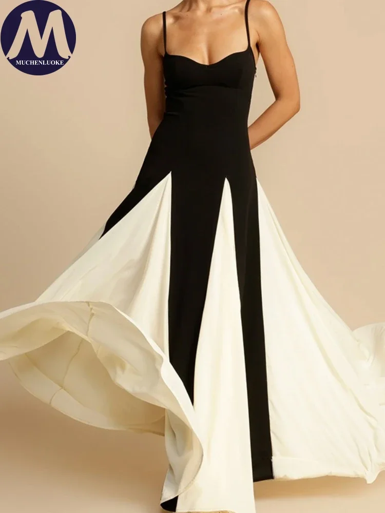 Robes élégantes pour femmes, nouvelle couleur bloquée, sans manches, à bretelles, à la mode, coupe cintrée, robes de plage et de vacances, été 2025