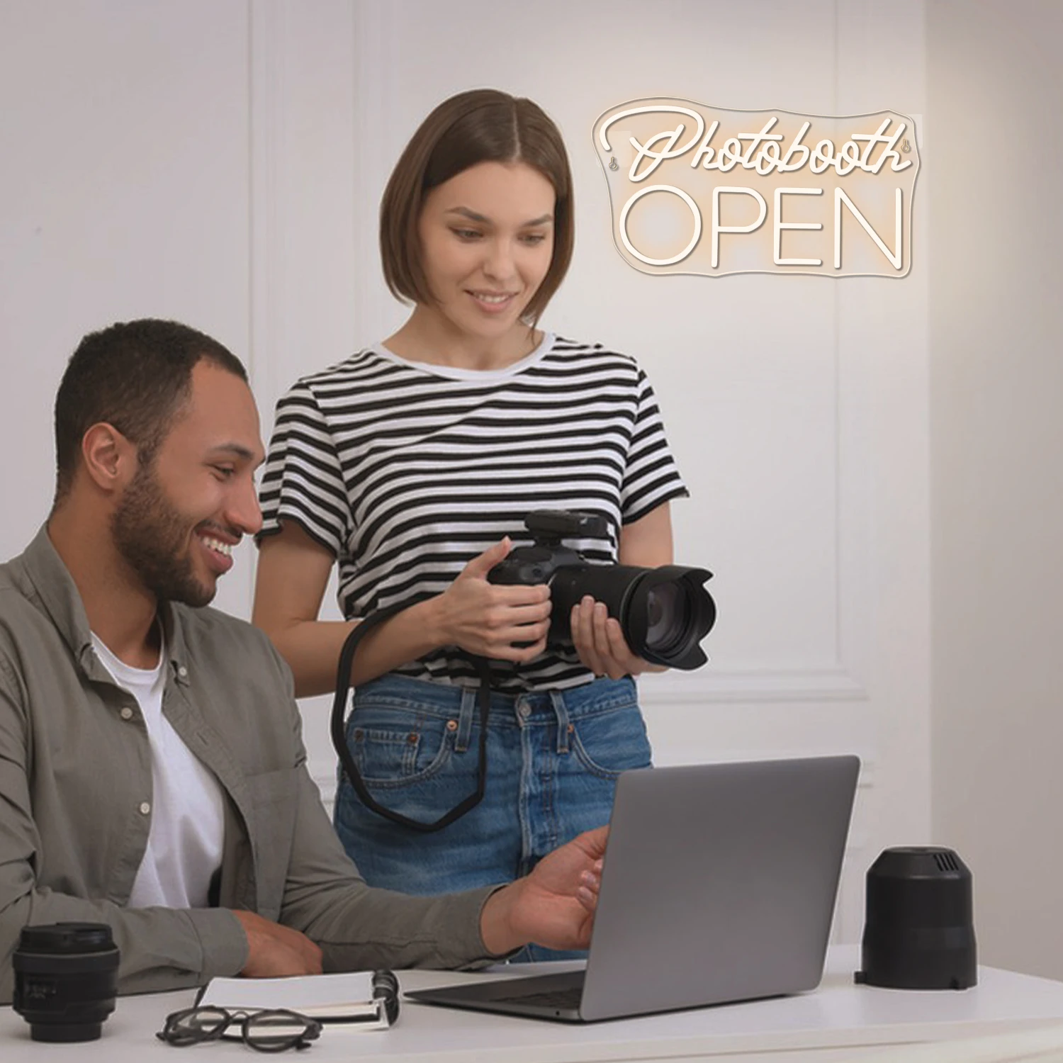 Photobooth Open Neon Signs For Wall Decor Warm LED Lights Room Decoration For Photo Studio Portrait Photography Club USB Lamp
