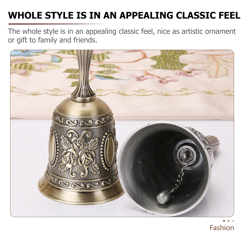 

2Pcs Manual Restaurant Bell Clear Sound Zinc Alloy Vintage Style Bell Artistic Desktop Ornament