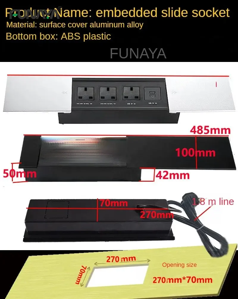 Imagem -06 - Soquetes de Mesa de Deslizamento Escondido Soquete para Casa de Escritório Carregamento sem Fio Usb Tomadas ue Reino Unido Eua Geral 110v 220v 10a Preto Sliver